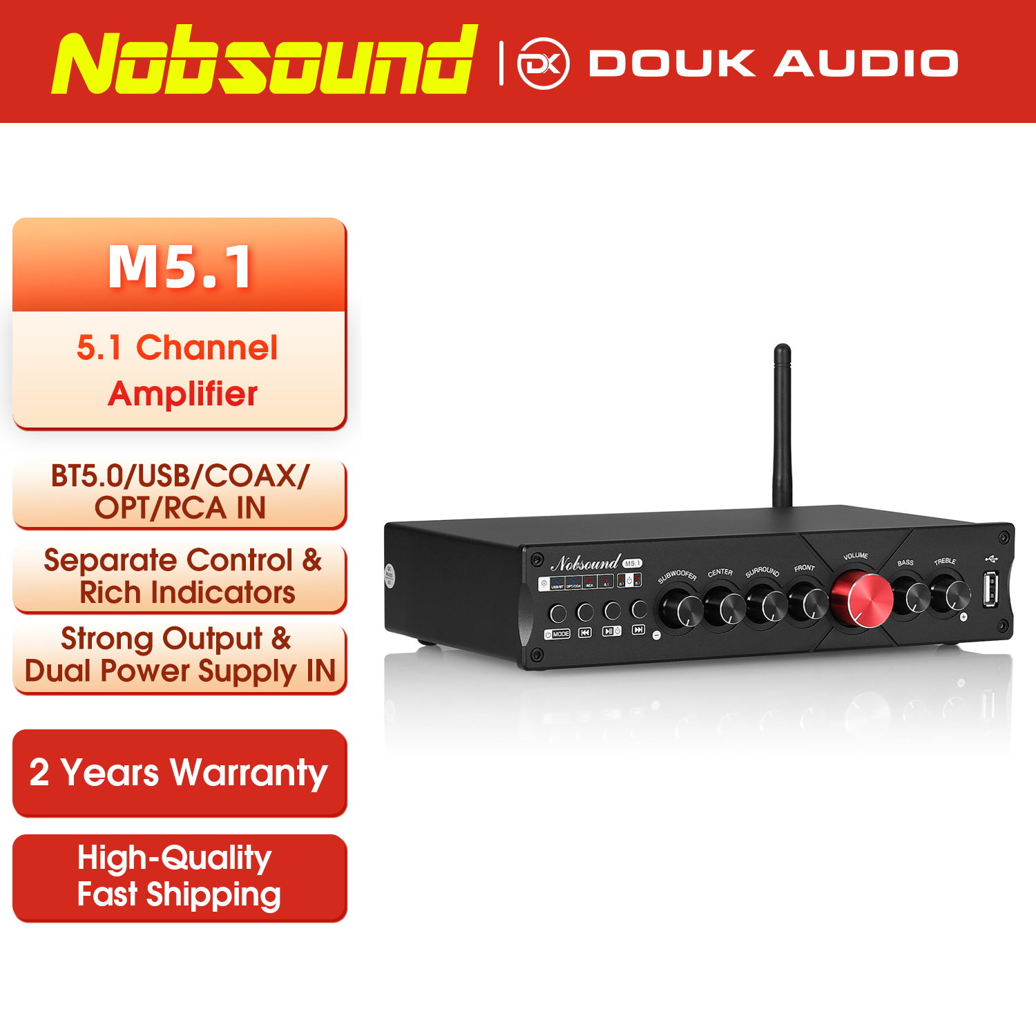 Home Cinema Onkyo 5.1 - Nobsound M5.1 Digitaler Bluetooth-Empfänger 5.1-Kanal-Koaxial-/Optisch-Heimkino-Leistungsverstärker U-Disk-Subwoofer-Verstärker