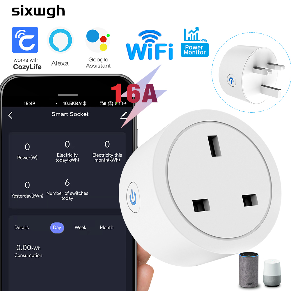 Home Cinema Alexa - WLAN-Smart-Steckdose 16A UK-Stecker mit Energieüberwachung, Unterstützt