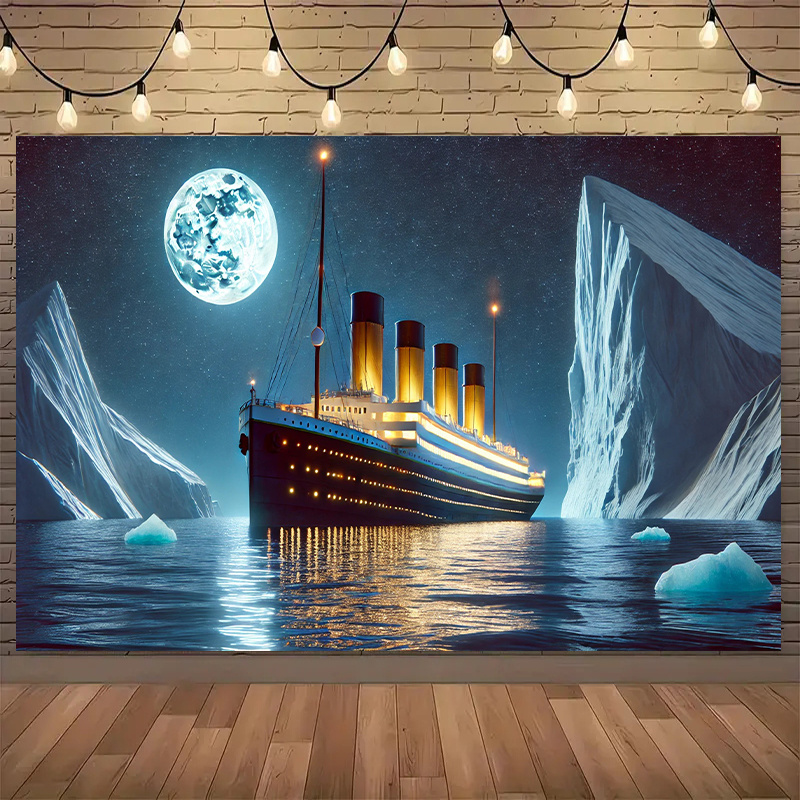 Home Cinema The Drama - Titanic Schiffs-Iceberg-Mondlicht-Tapisserie: Filmkulisse Wandkunst, Nachtmeer-Drama, Historisches